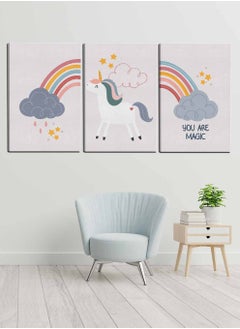LOWHA Set Of 3 Framed Canvas Wall Arts Stretched Over Wooden Frame, Abstract Kids Cute Paintings, For Home, Living Room, Office Decor  - Image 2