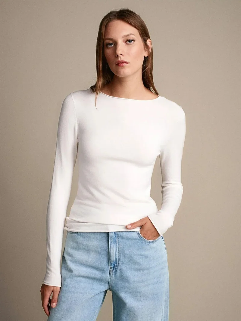 ديلفين Dilvin Women's Ribbed Boat Neck Slim-fit Sweater