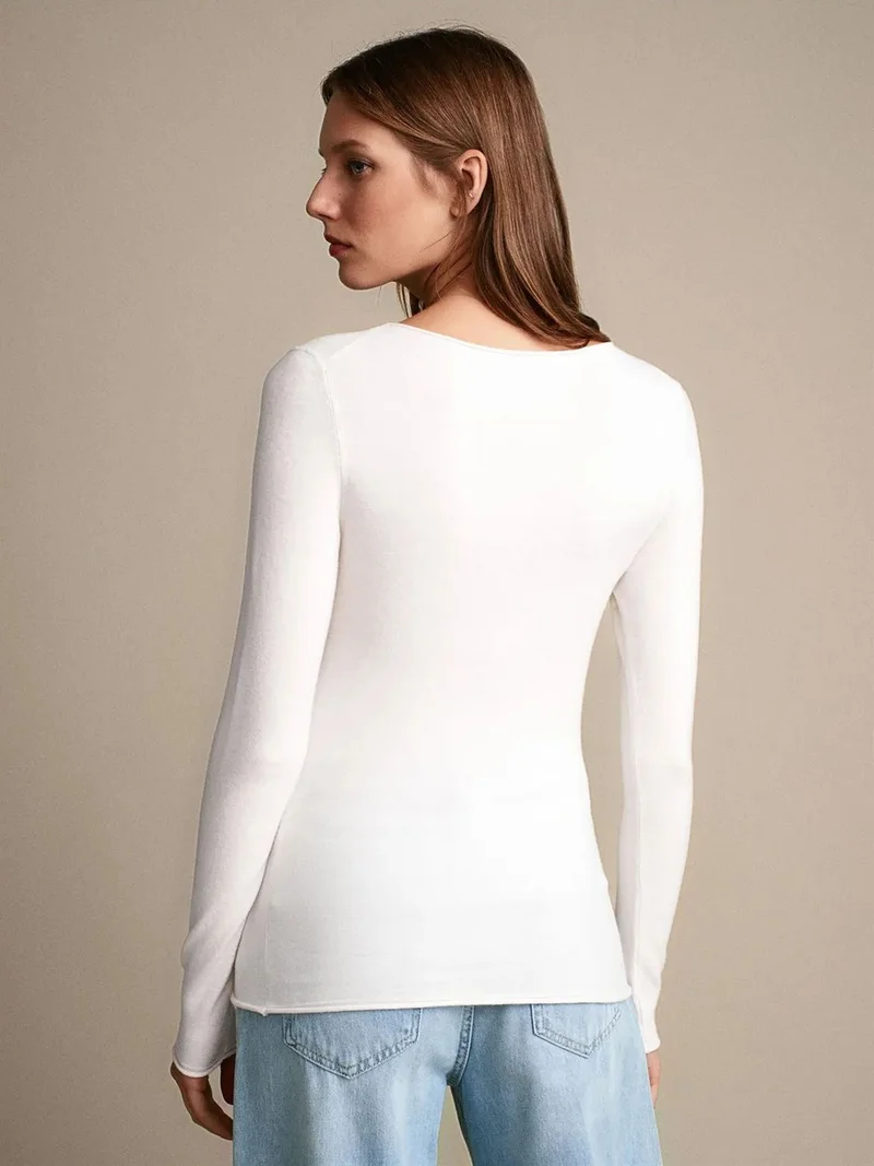 ديلفين Dilvin Women's Ribbed Boat Neck Slim-fit Sweater