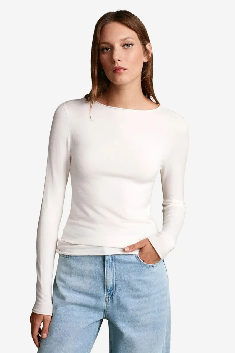 DILVIN Women's Ribbed Boat Neck Slim-fit Sweater
