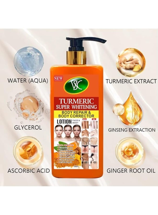 في إس سي لوشن الكركم لإصلاح الجسم وتبييضه الفائق مع زيت الجينسنغ وجذر الزنجبيل - للعناية بالوجه والجسم - 500 مل - Image 2