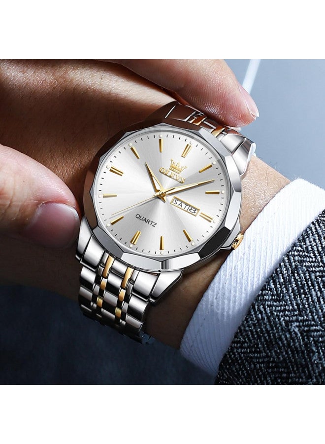 OLEVS Silver Watch for Men Simple Business Dress Analog Quartz Stainless Steel Waterproof Luminous Date Easy Read Men Watch - Image 1