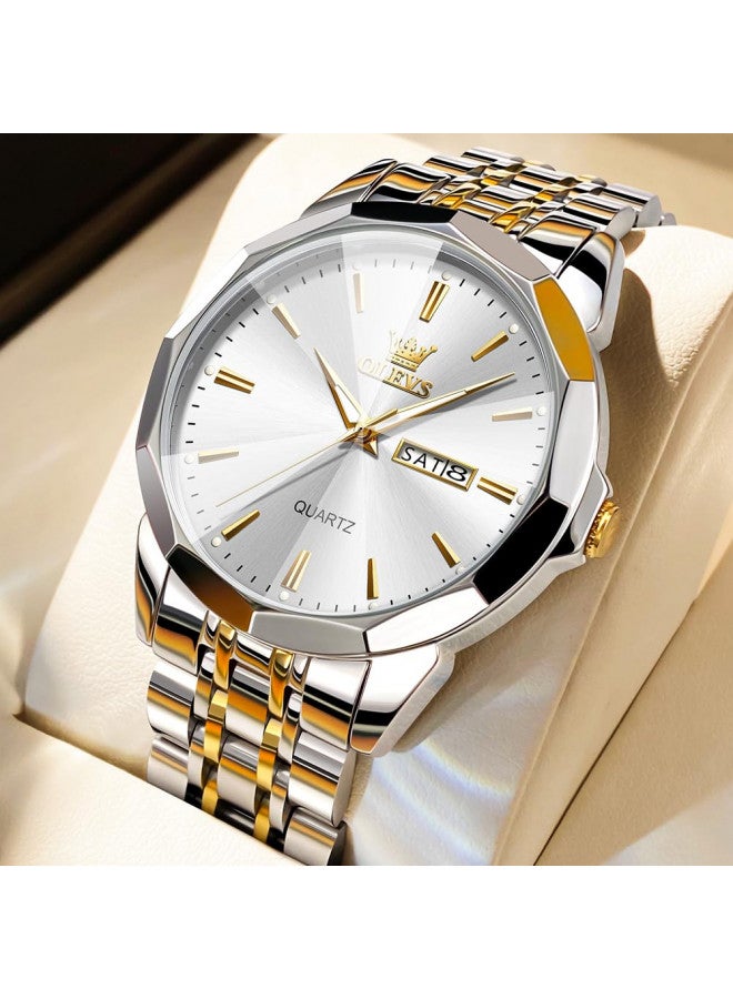 OLEVS Silver Watch for Men Simple Business Dress Analog Quartz Stainless Steel Waterproof Luminous Date Easy Read Men Watch - Image 2