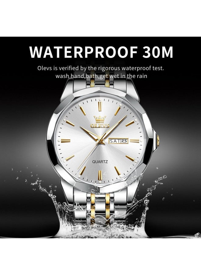 OLEVS Silver Watch for Men Simple Business Dress Analog Quartz Stainless Steel Waterproof Luminous Date Easy Read Men Watch - Image 3