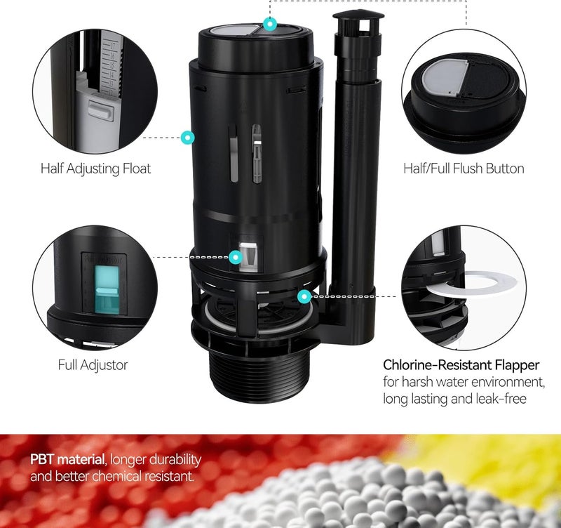RT 3-Inch Dual Flush Valve with Top Push Button Toilet Repair Kit Inside Tank dual flush valve replacement kit for 2-piece Toilet A2422M - Image 5