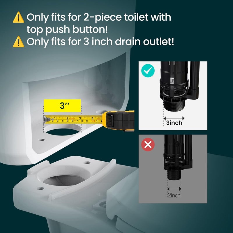 RT 3-Inch Dual Flush Valve with Top Push Button Toilet Repair Kit Inside Tank dual flush valve replacement kit for 2-piece Toilet A2422M - Image 2