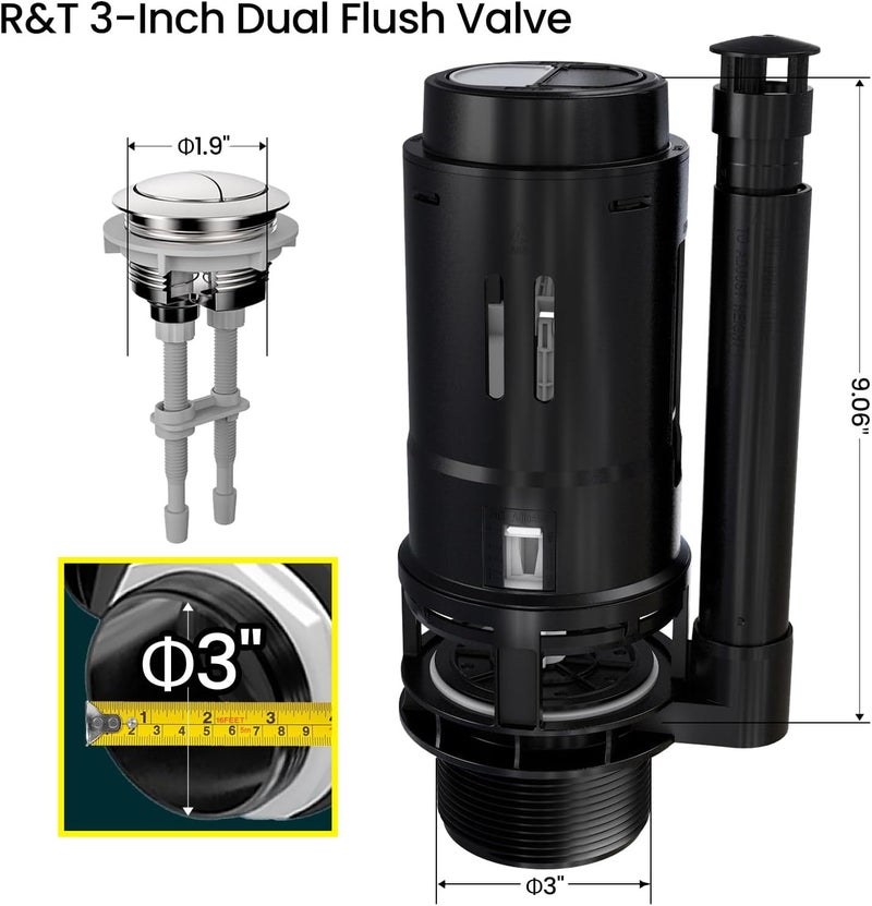 RT 3-Inch Dual Flush Valve with Top Push Button Toilet Repair Kit Inside Tank dual flush valve replacement kit for 2-piece Toilet A2422M - Image 3