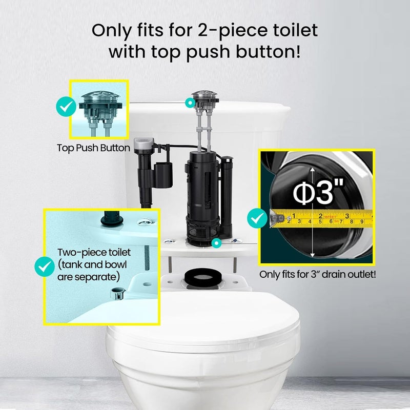 RT 3-Inch Dual Flush Valve with Top Push Button Toilet Repair Kit Inside Tank dual flush valve replacement kit for 2-piece Toilet A2422M - Image 4