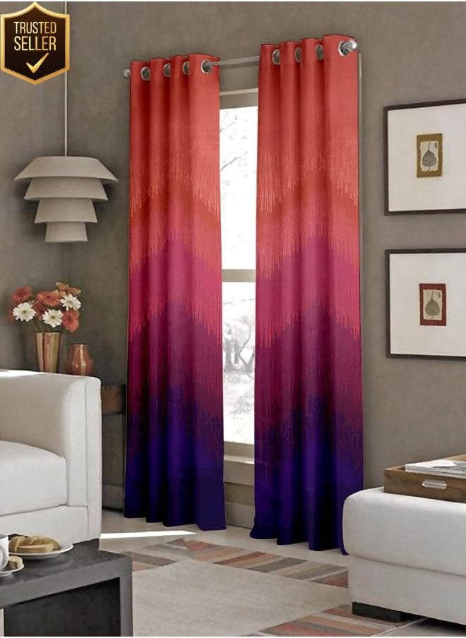 CASABLEU Kudo Curtains 2 Piece Polyester Eyelets (Steel) Blackout Curtains with Tie Back (Maroon, 9 Ft x 4.2 Ft) - Black Out Curtains for Bedroom / Living Room - Long Blackout Curtain 