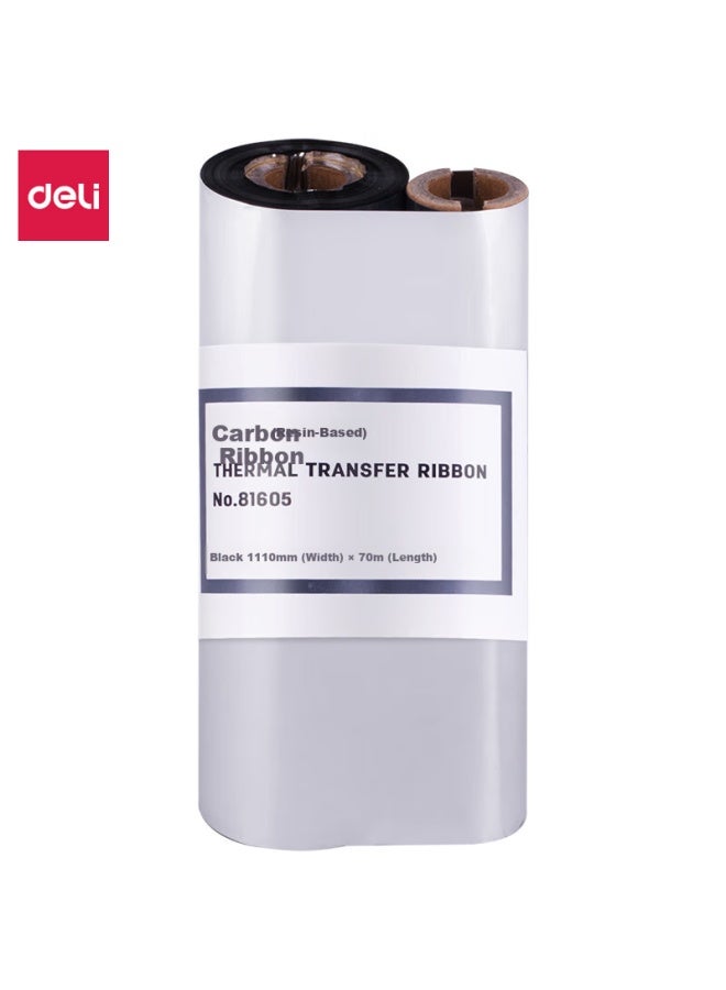 Deli Mm*70m Thermal Transfer Barcode Printer Label Maker Universal Dual-axis Resin-based Carbon Ribbon 81605 (single Roll) - Image 2