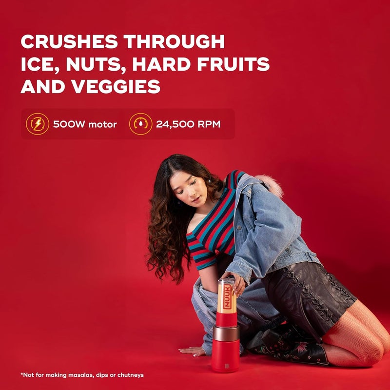 NUUK KRUSH Blender Mixer Grinder | 500W Personal Smoothie Blender with 24,500 RPM | 6-Leaf Blade | Compact Mixer Grinder for Gym, Office, Kitchen | BPA-Free 460ml Go Jar™ | Titanium Alloy Build - Image 2