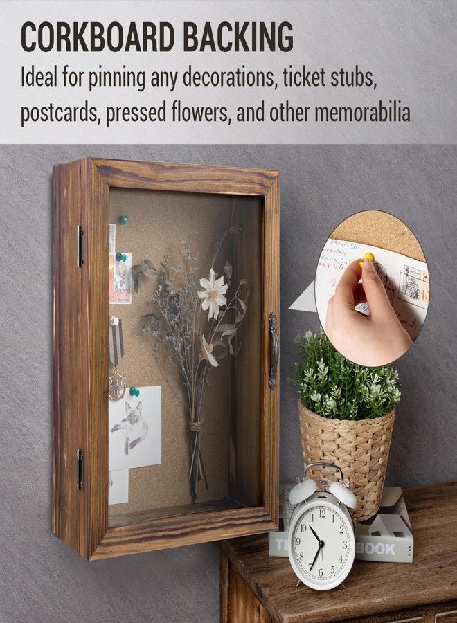 MyGift 11x14 Deep Shadow Box Frame with Cork Board Backing and Acrylic Paneled Cursive Hinged Door, Rustic Burnt Wood Wall Mounted Shadow Box Display Case Cabinet - Image 3