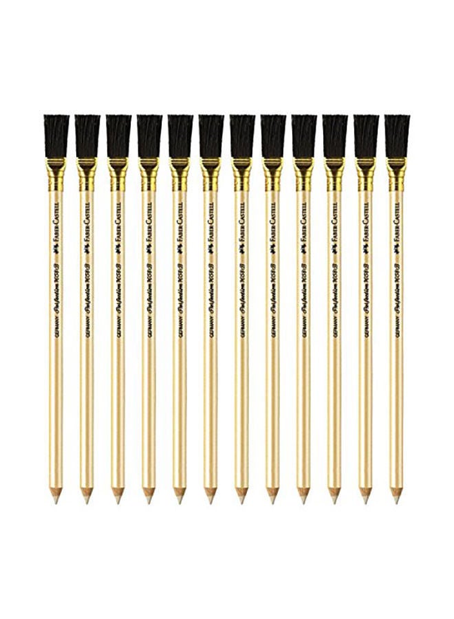 NIBEMINENT 12-Piece Perfection Eraser Pencil with Brush Set Gold/Black
