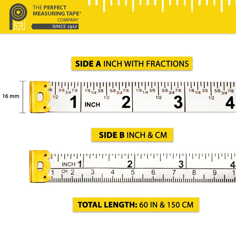 Perfect Measuring Tape- Fraction, All-Purpose Tape Measure-Double Sided Fractional Inches & Millimeter/Centimeter Tape Measure (10 Pack- 60in - White) - Image 3