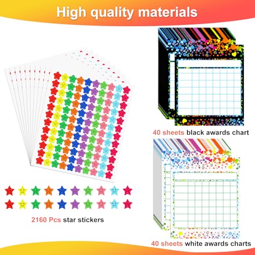 Utron 80 Pack Reward Chart for Kids, Incentive Chart Behavior Chart for Kids at Home, 2 Designs with 2160 Star Sticker, Kids Chore Chart, Sticker Chart for Kids Behavior - Image 3
