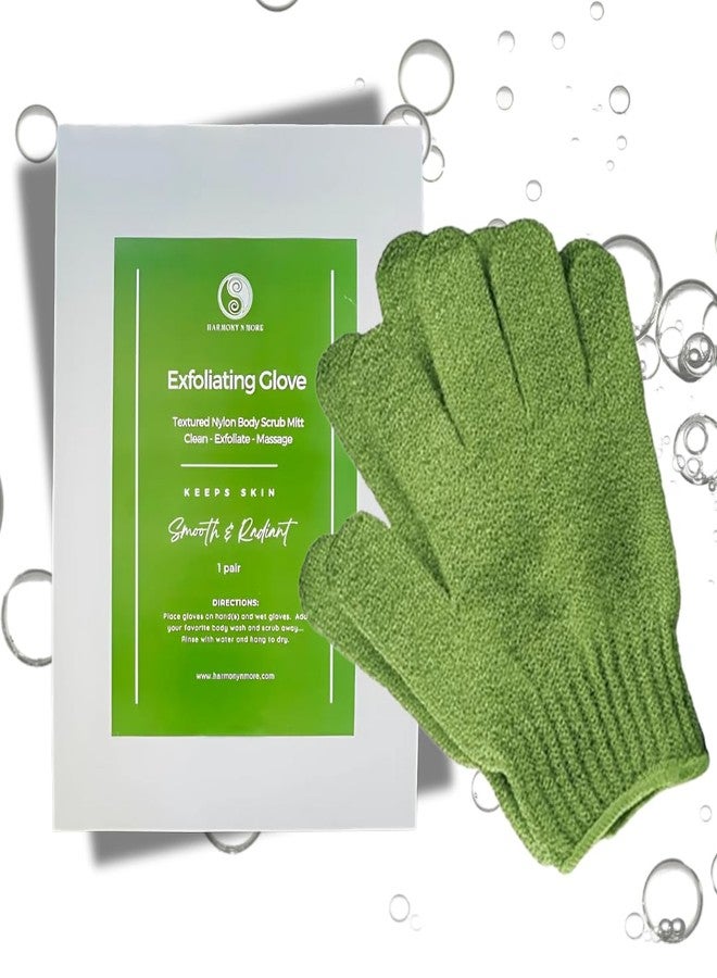 Harmony N More Exfoliating Gloves - Textured Nylon Bath - Shower Body Scrubber Mitt for Women and Men, Loofah-Like Texture, Body Scrub Exfoliator, Dead Skin Removal - Exfoliation Glove - Green - 1 Pair - Image 1