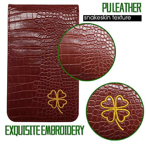 FINGER TEN Golf Scorecard Holder Leather Yardage Books Cover Lucky Clover with 2 Free Pencil Value Pack Deluxe Pocket Score Card Covers Gift for Men Women Golfer (Brown) - Image 4