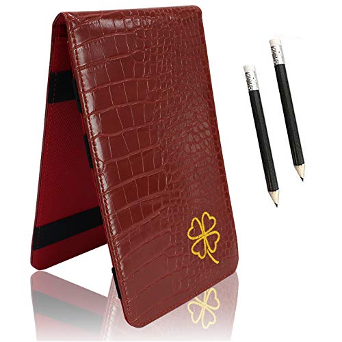 FINGER TEN Golf Scorecard Holder Leather Yardage Books Cover Lucky Clover with 2 Free Pencil Value Pack Deluxe Pocket Score Card Covers Gift for Men Women Golfer (Brown) - Image 1
