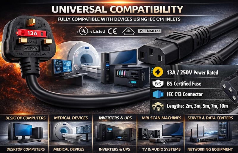 MELFI Heavy Duty Power Cable Type G Plug to IEC C13, 3x1.5mm², 16AWG, 3 Meter - Image 5