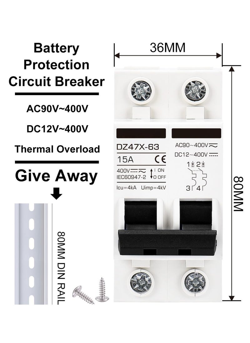 SYOSI - Miniature Circuit Breaker 15 Amp DC Solar Disconnect Switch, 12-400V, DIN Rail Mount, AC DC Universal Circuit Breaker - Image 1