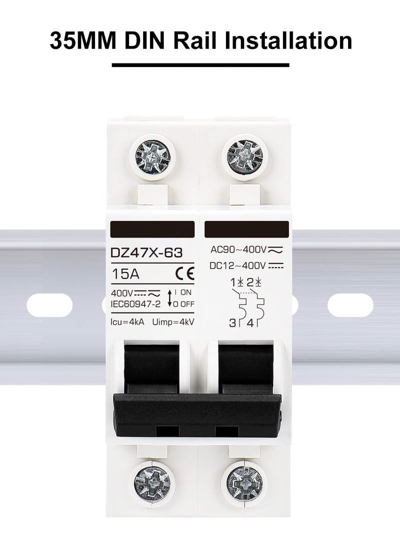 SYOSI - Miniature Circuit Breaker 15 Amp DC Solar Disconnect Switch, 12-400V, DIN Rail Mount, AC DC Universal Circuit Breaker - Image 1