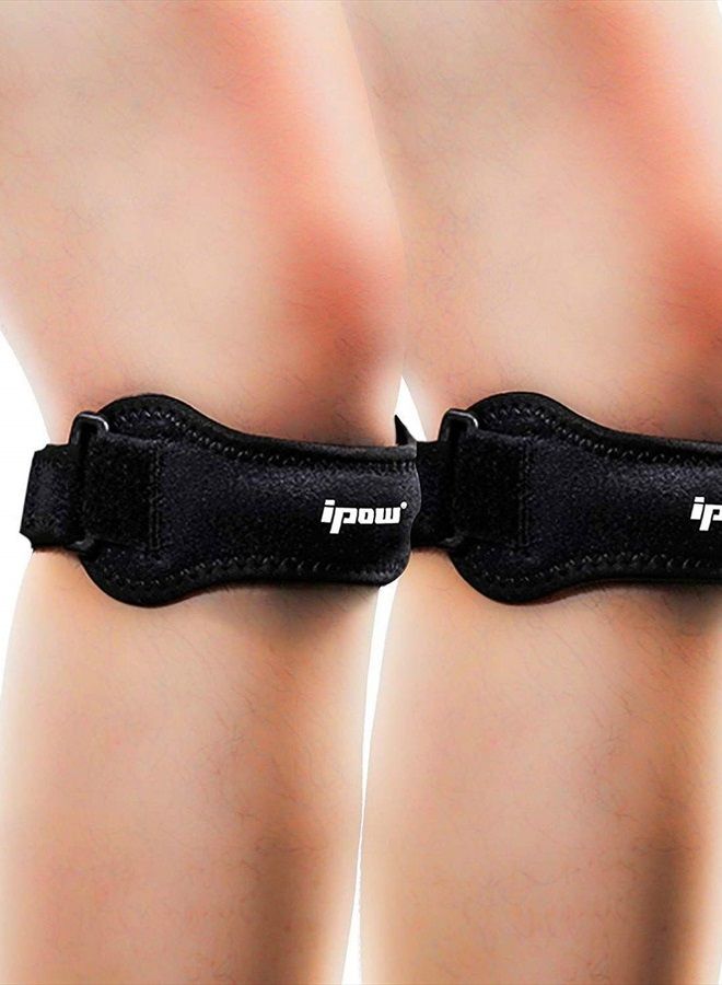 IPOW 2 Pack Knee Pain Relief & Patella Stabilizer Knee Strap Brace Support for Hiking, Soccer, Basketball, Running, Jumpers Knee, Tennis, Tendonitis, Volleyball & Squats, Black - Image 1