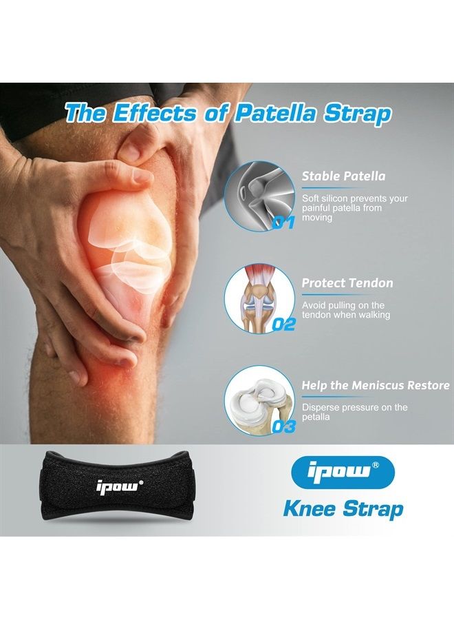 IPOW 2 Pack Knee Pain Relief & Patella Stabilizer Knee Strap Brace Support for Hiking, Soccer, Basketball, Running, Jumpers Knee, Tennis, Tendonitis, Volleyball & Squats, Black - Image 4