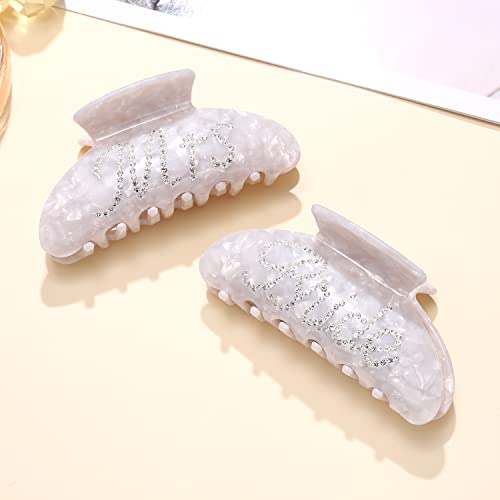 HZEYN 2 Pack Rhinestone Mrs Acetate Hair Claw Clips for Thick Hair - White, Bachelorette Party Favors, Bridal Accessories, Bride Gifts - Image 5