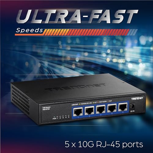 TRENDnet 5-Port 10G Switch, TEG-S750, 5 x 10G RJ-45 Ports, 100Gbps Switching Capacity, Supports 2.5G and 5G-Base-T Connections, Ethernet Splitter, NDAA & TAA Compliant, Lifetime Protection, Black - Image 4