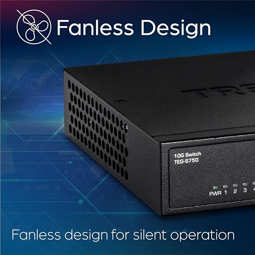 TRENDnet 5-Port 10G Switch, TEG-S750, 5 x 10G RJ-45 Ports, 100Gbps Switching Capacity, Supports 2.5G and 5G-Base-T Connections, Ethernet Splitter, NDAA & TAA Compliant, Lifetime Protection, Black - Image 2