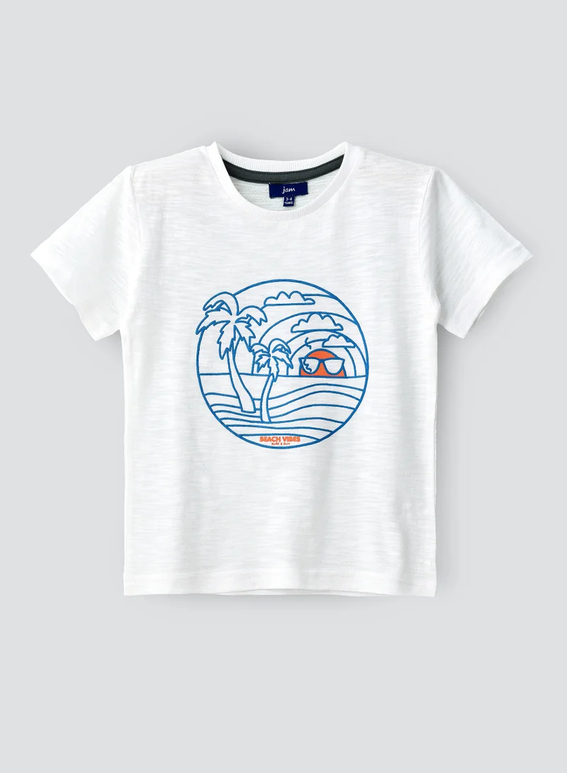 جام Beach Vibes Graphic Cotton T-Shirt for Boys - White