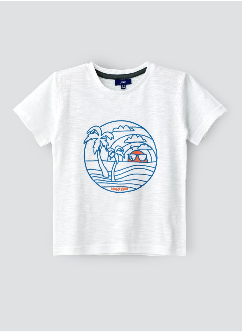 JAM Beach Vibes Graphic Cotton T-Shirt for Boys - White  - Image 1