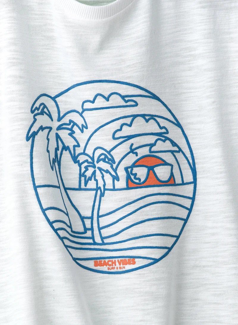 JAM Beach Vibes Graphic Cotton T-Shirt for Boys - White