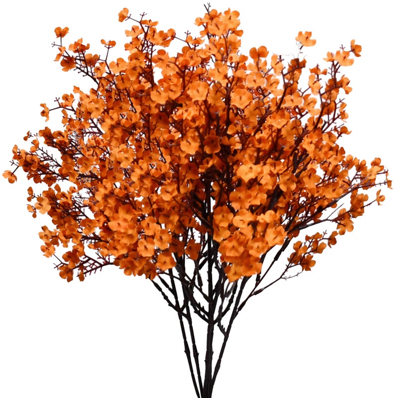 Mandys Orange Artificial Babys Breath European Flowers 6 Bundles Silk Gypsophila with Bendable Stems for Fall Valentines Day and New Year Centerpiece Wedding Decor and Table Arrangements