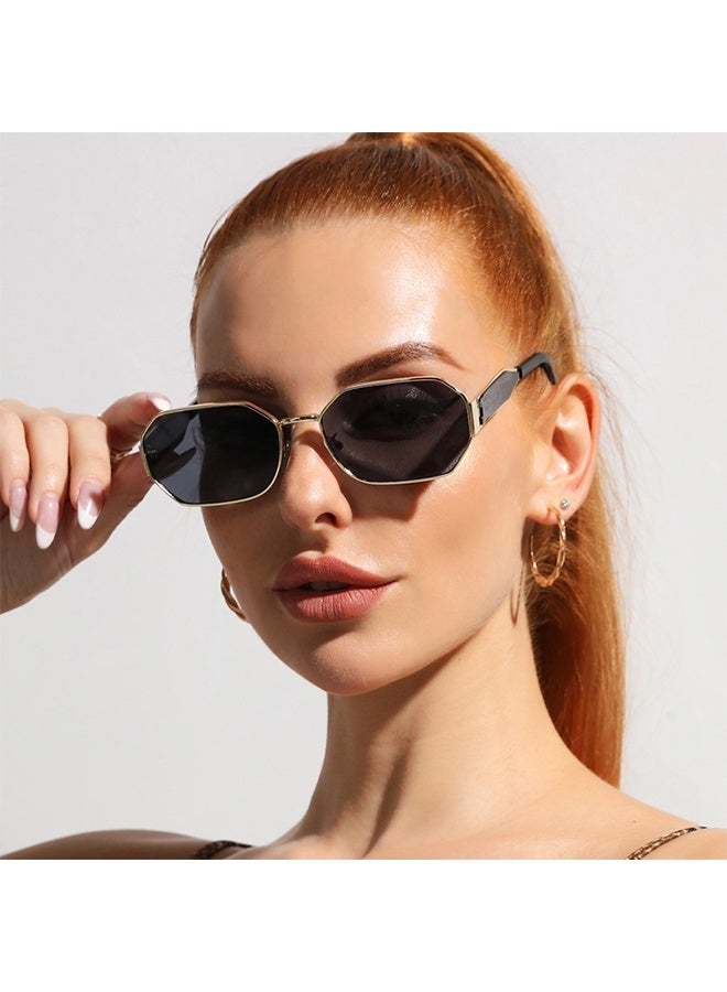 Generic Women's Hexagon Sunglasses, UV400 Protection Sun Glasses with Gold Metal Frame and Grey Lens, Fashion Anti-glare Sun Shades for Women with Glasses Case, 58mm  - Image 4