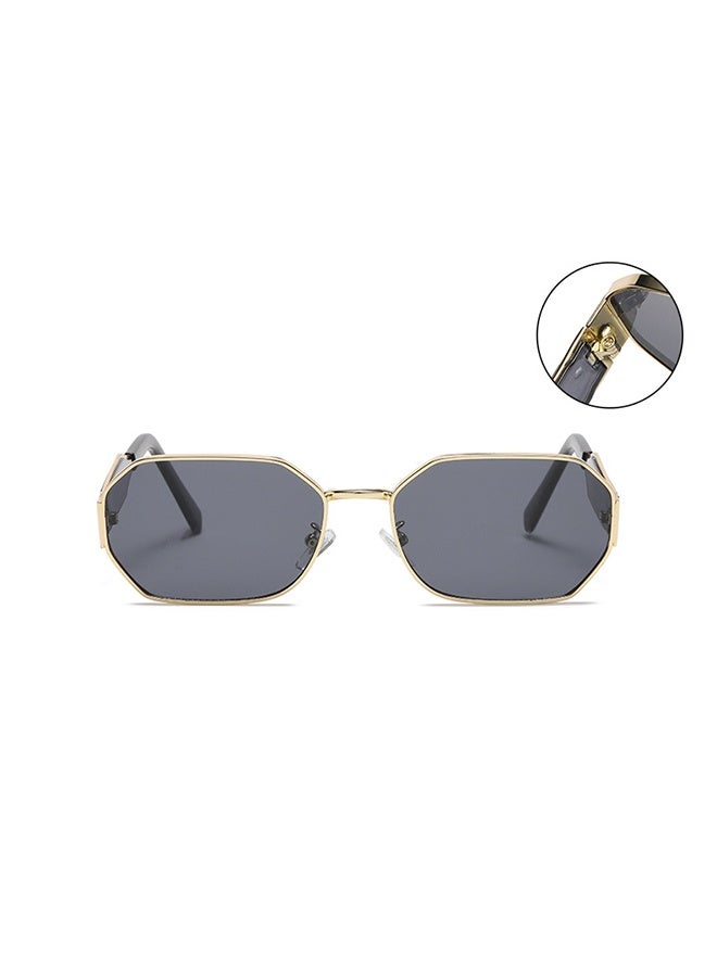 Generic Women's Hexagon Sunglasses, UV400 Protection Sun Glasses with Gold Metal Frame and Grey Lens, Fashion Anti-glare Sun Shades for Women with Glasses Case, 58mm  - Image 5