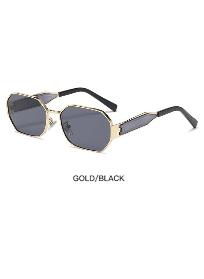 Generic Women's Hexagon Sunglasses, UV400 Protection Sun Glasses with Gold Metal Frame and Grey Lens, Fashion Anti-glare Sun Shades for Women with Glasses Case, 58mm  - Image 1
