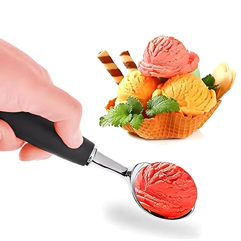 ONICORN Ice Cream Scoop Stainless Steel Professional Ice Cream Scooper Spoon with NonSlip Rubber Grip Handle Ice Cream Spade for Cookie Dough Gelato Sorbet Melon Pack of 1 Black - Image 4