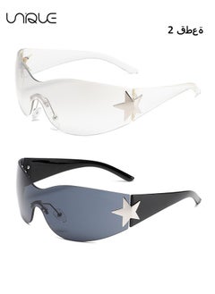Unique 2Pcs Sun Glasses - Rimless Sun Glasses - Wrap-Around Star Sun Glasses - Vintage Oversized Sun Glasses - UV400 Sun Glasses - Men's Women's Fashion Sun Glasses  - Image 1