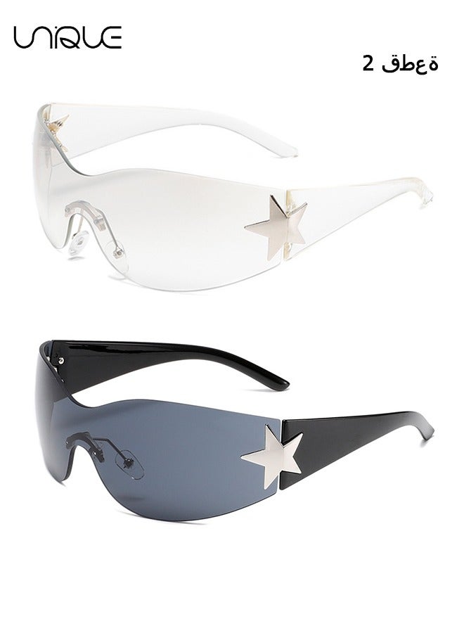 Unique 2Pcs Sun Glasses - Rimless Sun Glasses - Wrap-Around Star Sun Glasses - Vintage Oversized Sun Glasses - UV400 Sun Glasses - Men's Women's Fashion Sun Glasses  - Image 1