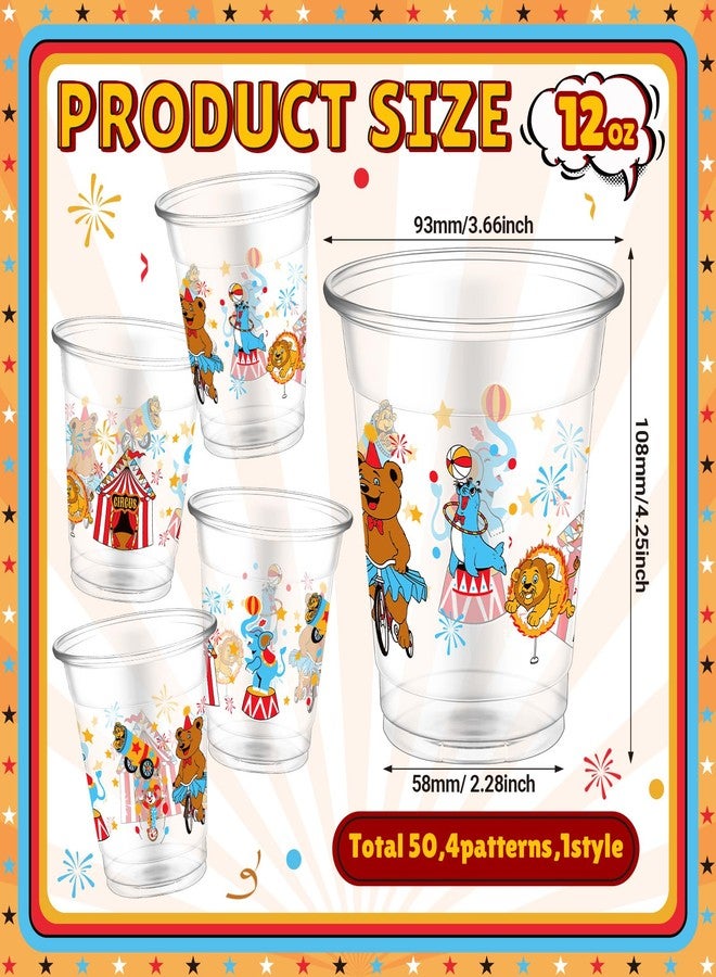 FoldTier 50 Pcs Circus Cups 12 oz Plastic Circus Birthday Cups Clear Circus Disposable Cups Circus Theme Drinking Cups for Home Party Circus Theme Birthday Baby Shower Supplies Decoration (Circus) - Image 2