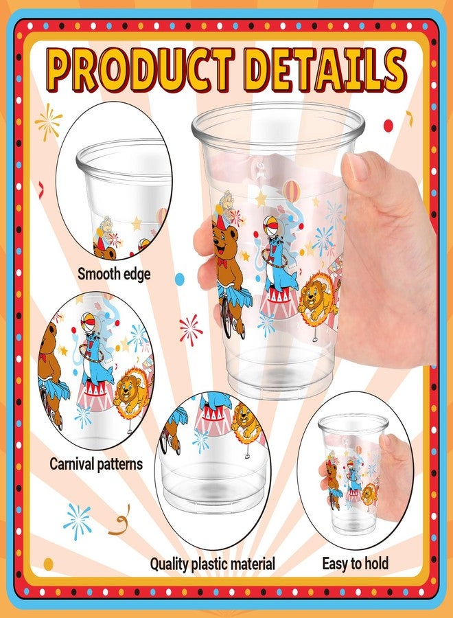 FoldTier 50 Pcs Circus Cups 12 oz Plastic Circus Birthday Cups Clear Circus Disposable Cups Circus Theme Drinking Cups for Home Party Circus Theme Birthday Baby Shower Supplies Decoration (Circus) - Image 3