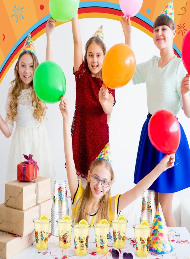 FoldTier 50 Pcs Circus Cups 12 oz Plastic Circus Birthday Cups Clear Circus Disposable Cups Circus Theme Drinking Cups for Home Party Circus Theme Birthday Baby Shower Supplies Decoration (Circus) - Image 5