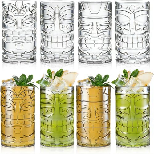 Goaste 8 Pack 17oz Plastic Tiki Cups Clear Tiki Plastic Mug Cups Tiki Hawaiian Party Drinking Tumblers Exotic Zombie Cocktails Mugs Reusable Mai Tai Glasses for Cocktails Lemonade Halloween - Image 2