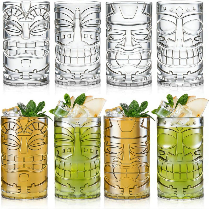 Goaste 8 Pack 17oz Plastic Tiki Cups Clear Tiki Plastic Mug Cups Tiki Hawaiian Party Drinking Tumblers Exotic Zombie Cocktails Mugs Reusable Mai Tai Glasses for Cocktails Lemonade Halloween - Image 3