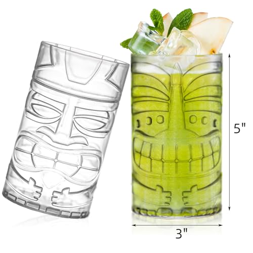 Goaste 8 Pack 17oz Plastic Tiki Cups Clear Tiki Plastic Mug Cups Tiki Hawaiian Party Drinking Tumblers Exotic Zombie Cocktails Mugs Reusable Mai Tai Glasses for Cocktails Lemonade Halloween - Image 5