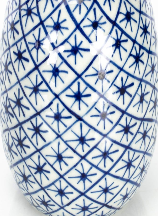 Sea Island Small Pineapple Narrow Neck Glossy Blue and White 6 inch Porcelain Ceramic Vase - Image 4