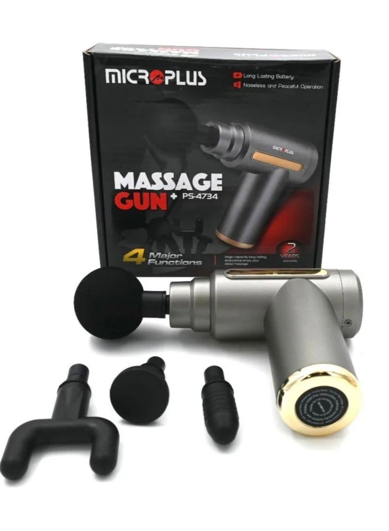 Microplus Rechargeable Deep Tissue Massage Gun | Muscle Massage Gun Deep Tissue Massager High-Intensity Training Exercising Body Relaxation Slimming Shaping Pain Relief| with 4 Attachments Grey/Silver MP-4734 - Image 1