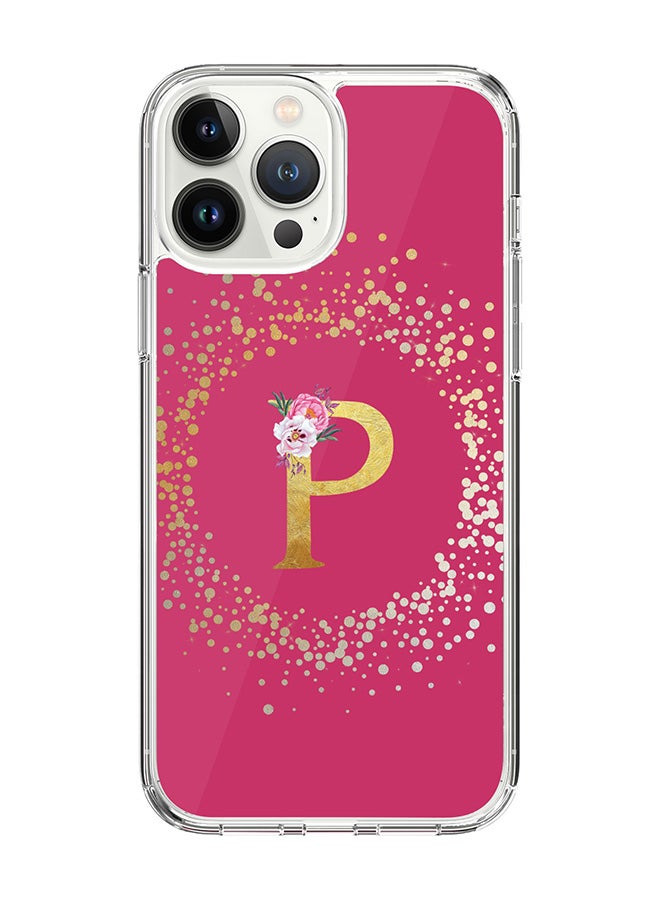 Stylizedd Classic Clear Case For iPhone 15 Pro Max, Hybrid Soft Case Thin Cover- Custom Monogram Initial Letter Floral Pattern Alphabet - P(Dark Pink Rose) - Image 1