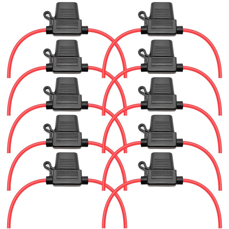VANTRONIK Waterproof Inline Fuse Holder 10 Pack for Standard Car Fuse,14 Gauge AWG Wire UL1015, 10 Inches Long, for ATO ATC Medium Blade Plug-in Fuse